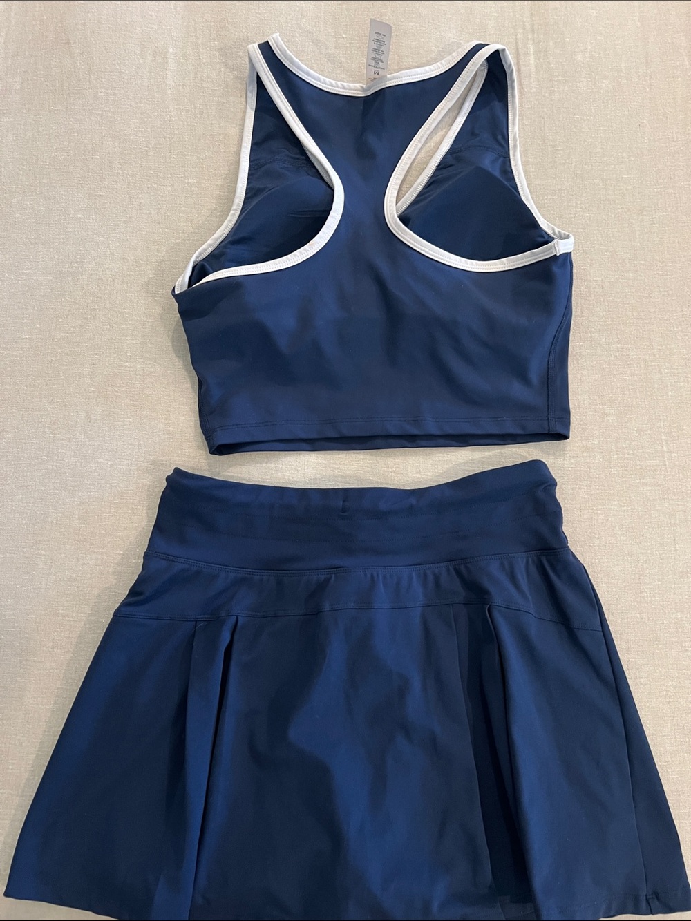 90 Degree By Reflex Navy Crop Racerback Top and Skort Set with White Trim - Picture 4 of 4